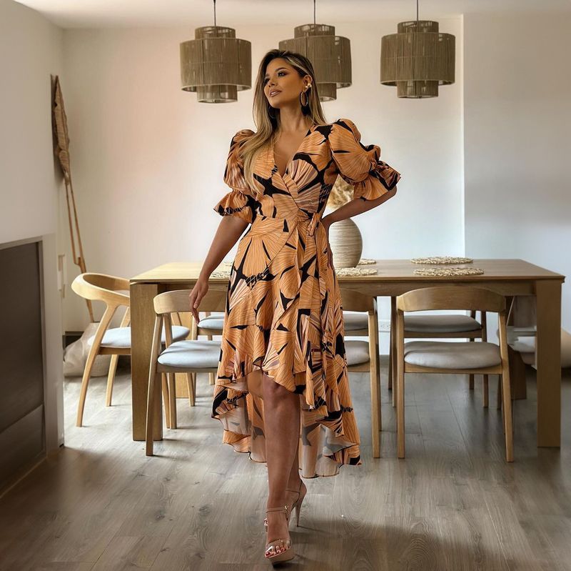 Women's Regular Dress Elegant V Neck Half Sleeve Printing Midi Dress Daily