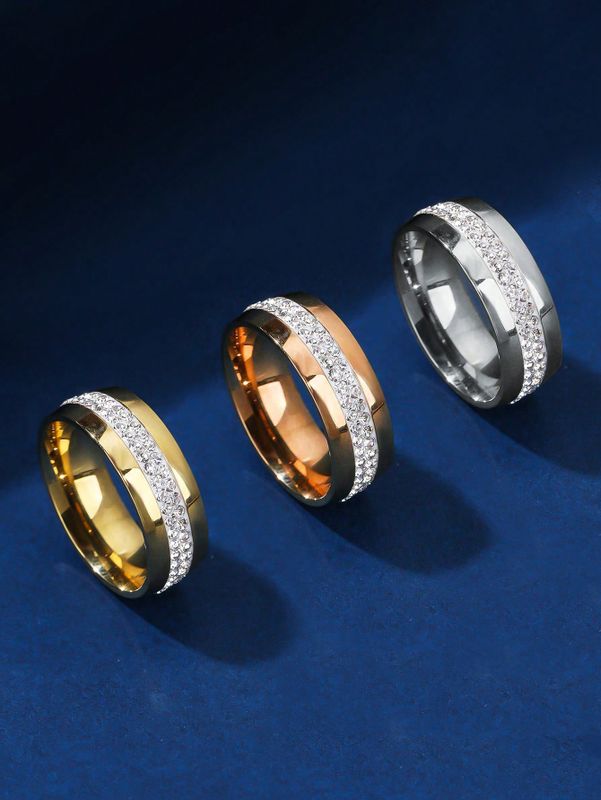Stainless Steel Gold Plated Simple Style Round Plating Inlay Zircon Rings