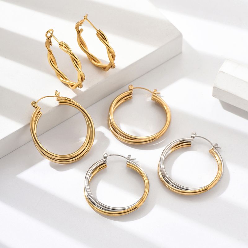 1 Pair Sweet Pastoral Simple Style Twist 201 Stainless Steel 18K Gold Plated Earrings