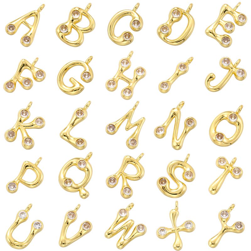 1 Piece 18*22.5mm Copper Zircon 18K Gold Plated Letter Polished Pendant