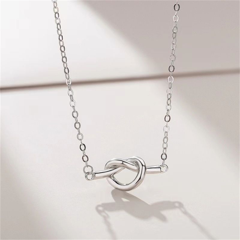 Wholesale Sweet Simple Style Heart Shape Knot 201 Stainless Steel Plating Inlay White Gold Plated Zircon Necklace