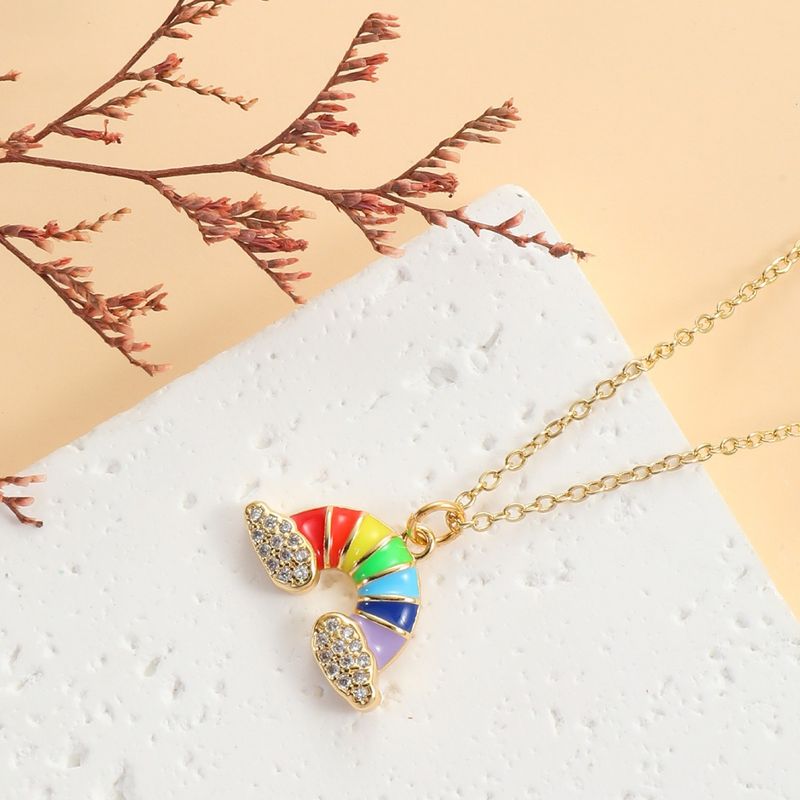 Copper Simple Style Rainbow Inlay Zircon Pendant Necklace