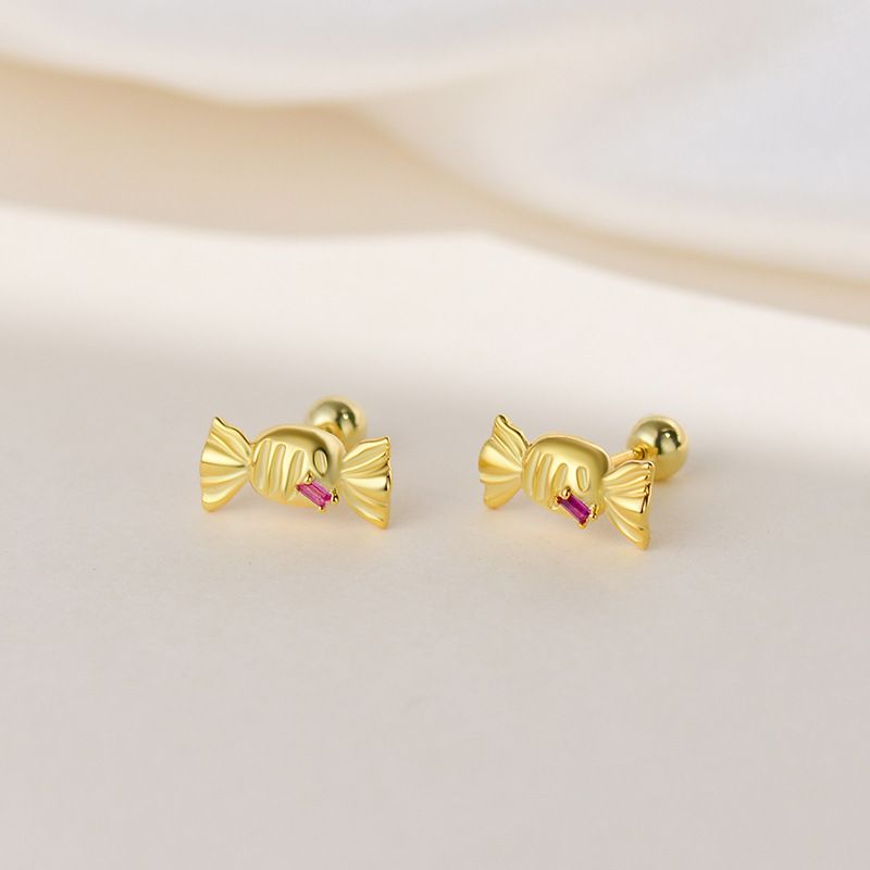 1 Pair Simple Style Candy Plating Inlay Sterling Silver Zircon Ear Studs