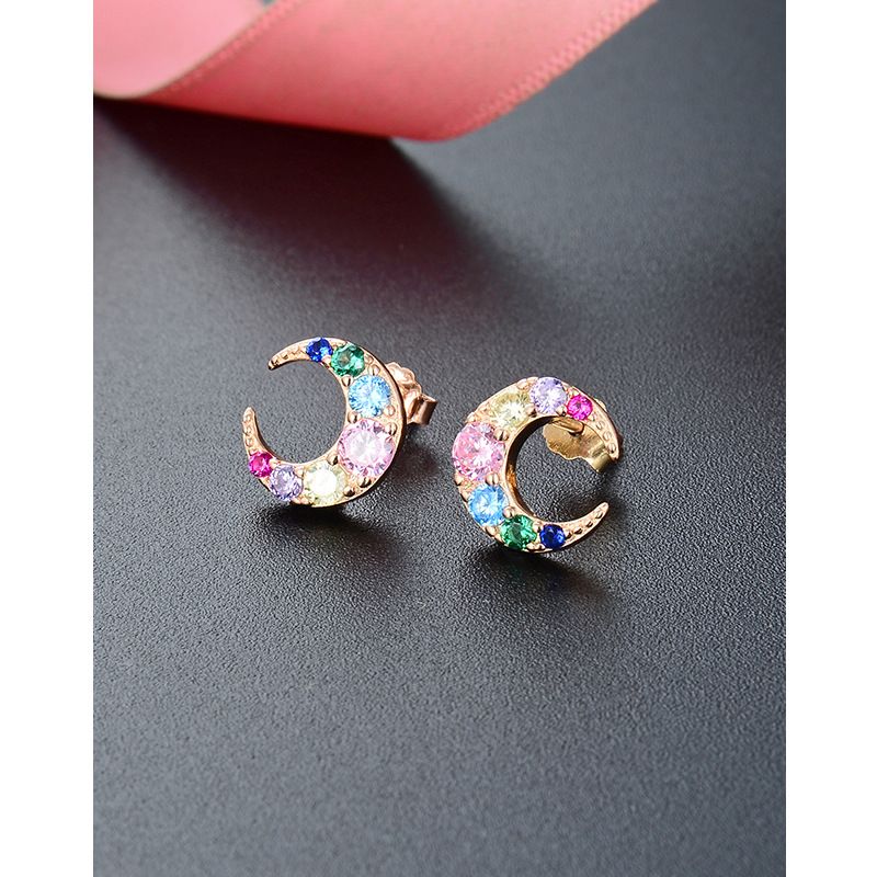 1 Pair Simple Style Moon Plating Inlay Sterling Silver Zircon Ear Studs