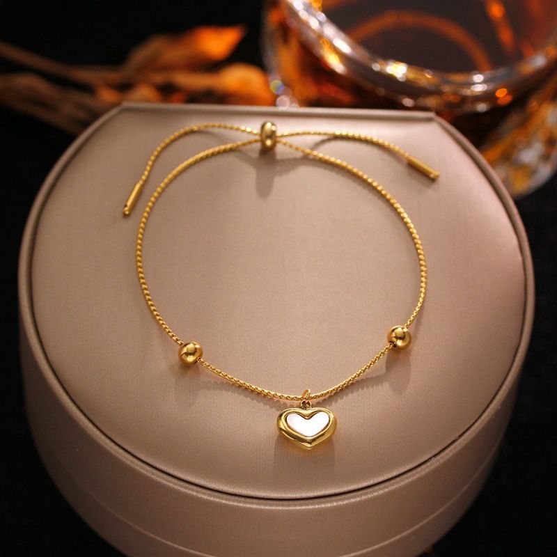 Titanium Steel Elegant Simple Style Heart Shape Plating Inlay Shell Bracelets