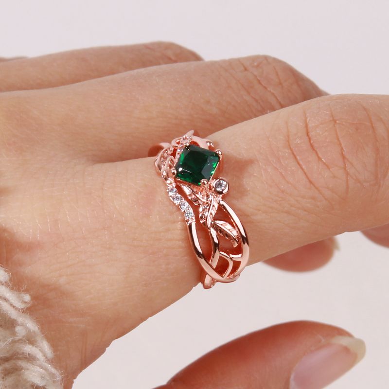 Wholesale Elegant Glam Luxurious Square Copper Inlay Rose Gold Plated Zircon Rings