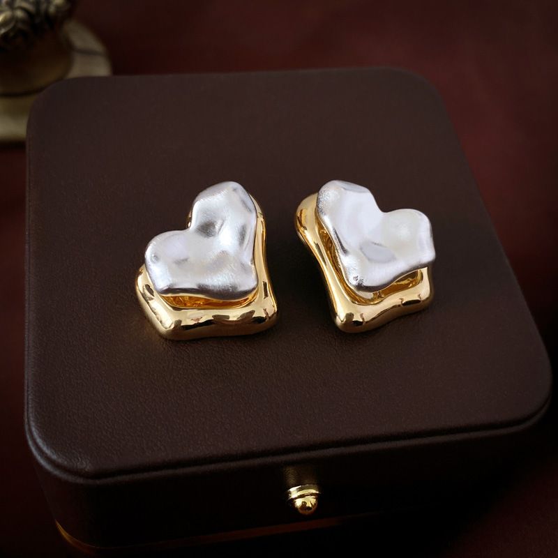 1 Pair IG Style Simple Style Heart Shape Plating Inlay Copper Pearl Ear Studs