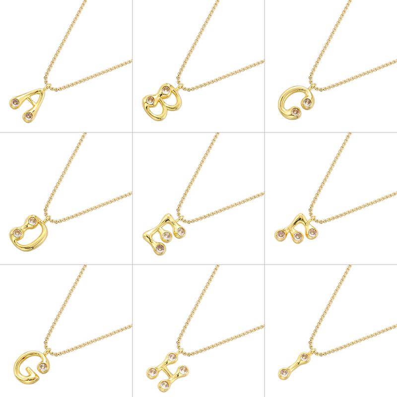 Brass 18K Gold Plated IG Style Casual Elegant Letter Inlay Zircon Pendant Necklace