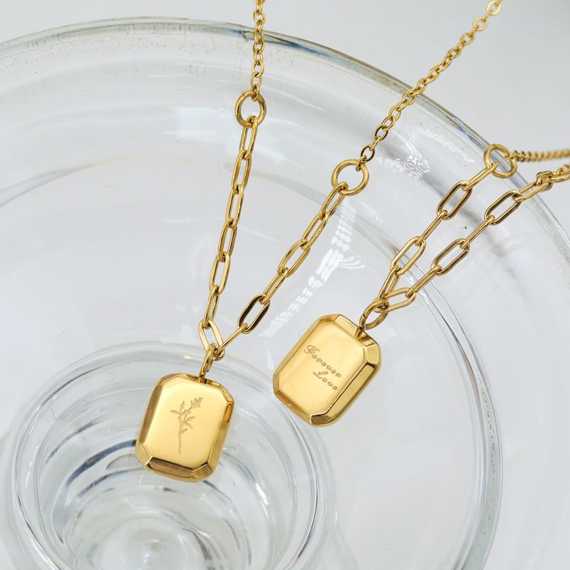 Acero Inoxidable 304 Chapados en oro de 18k Estilo Francés Estilo Simple Letra Planta Collar Colgante