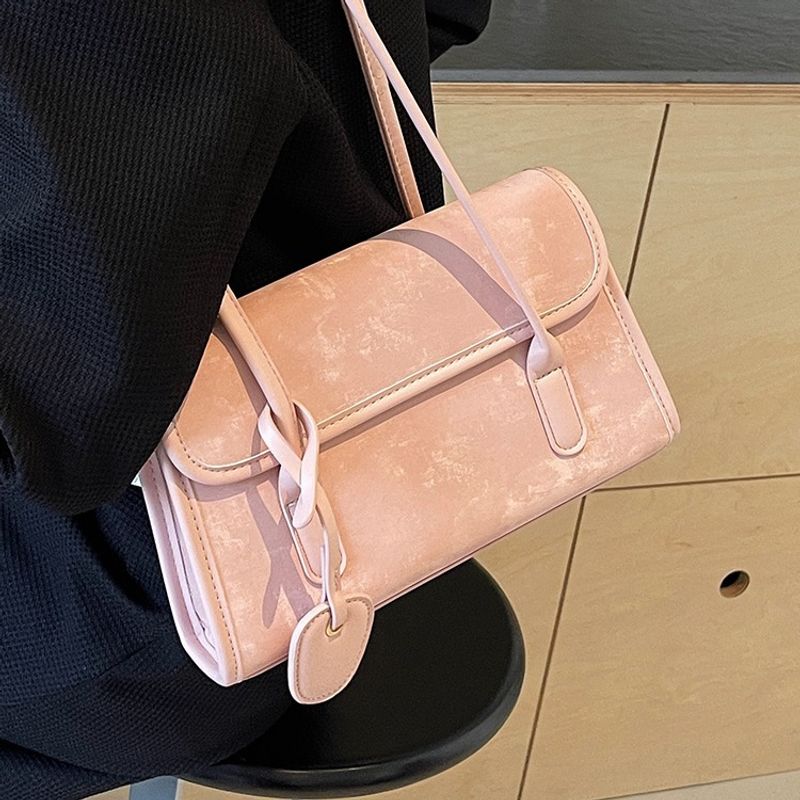 Women's Small Pu Leather Solid Color Elegant Square Flip Cover Shoulder Bag