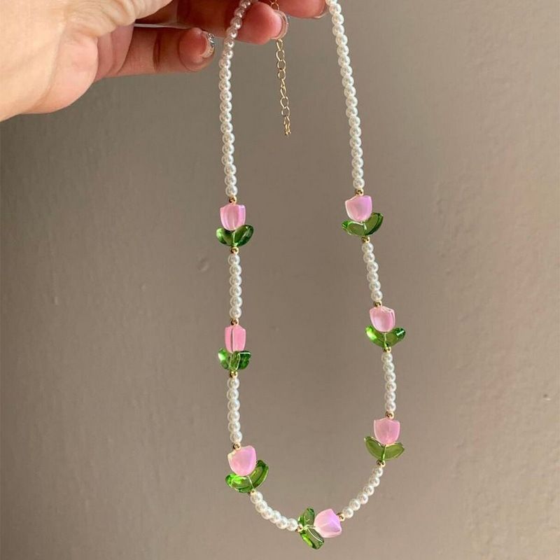 Sweet Tulip Alloy Beaded Women's Bracelets Necklace
