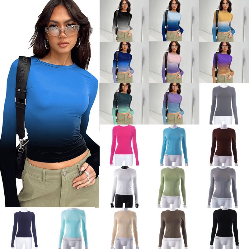 Women's T-shirt Long Sleeve T-Shirts Streetwear Gradient Color
