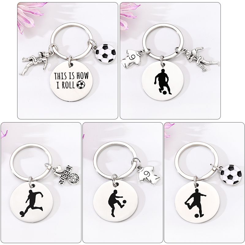 Simple Style Human Round Football Stainless Steel Bag Pendant Keychain