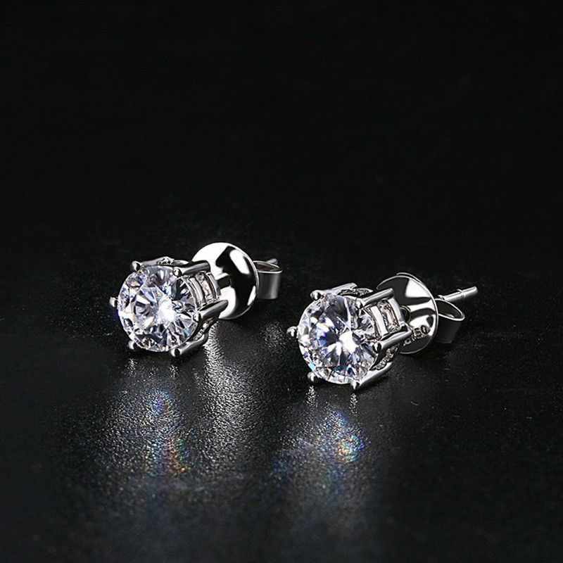 1 Pair Simple Style Round Plating Inlay Copper Zircon White Gold Plated Ear Studs
