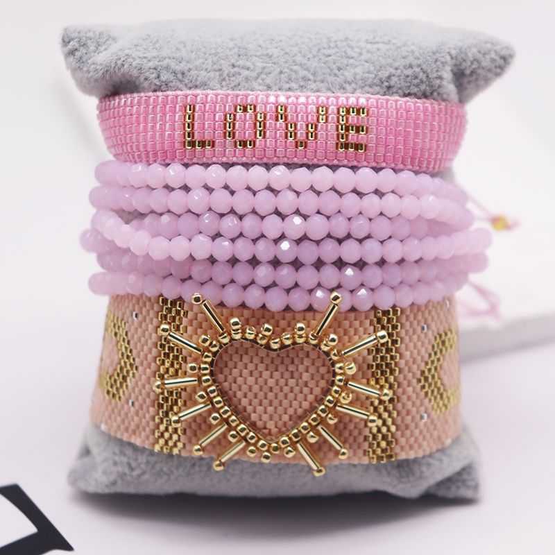 Estilo IG Casual Elegante Letra Forma De Corazón Cristal Artificial Vidrio Con Cuentas Tejido De Punto Borla Mujeres Pulsera