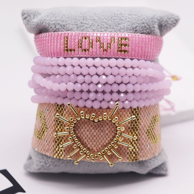IG Style Casual Elegant Letter Heart Shape Artificial Crystal Glass Beaded Knitting Tassel Women's Bracelets