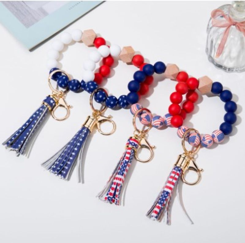 Simple Style Geometric National Flag Silica Gel Beaded Tassel Unisex Keychain