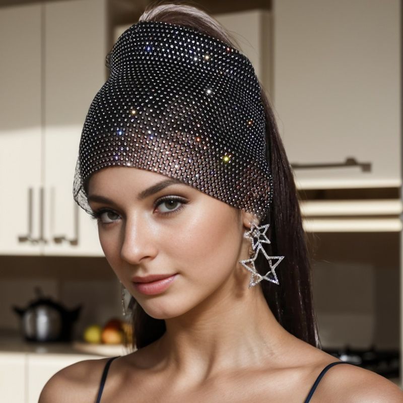 Unisexe Brillant Couleur Unie Polyester Incruster Strass Bande De Cheveux