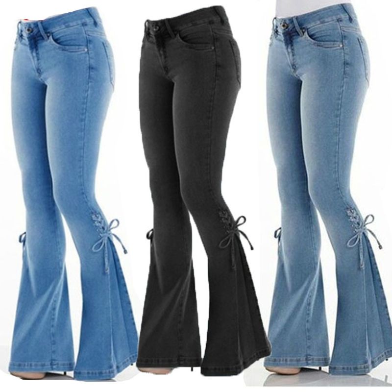 Women's Daily Streetwear Solid Color Full Length Washed Flared Pants Jeans