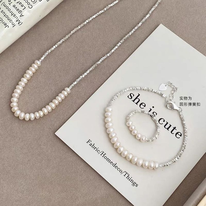 Simple Style Classic Style Solid Color Sterling Silver Beaded Women's Rings Bracelets Necklace