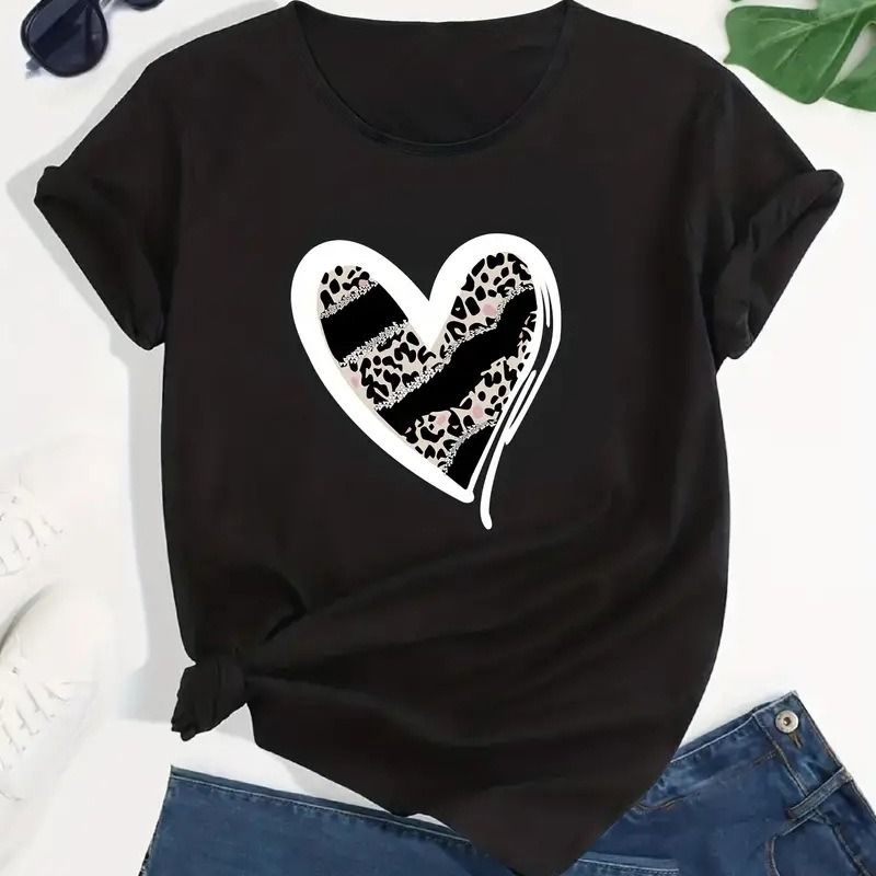Women's T-shirt Short Sleeve T-Shirts Casual Classic Style Heart Shape