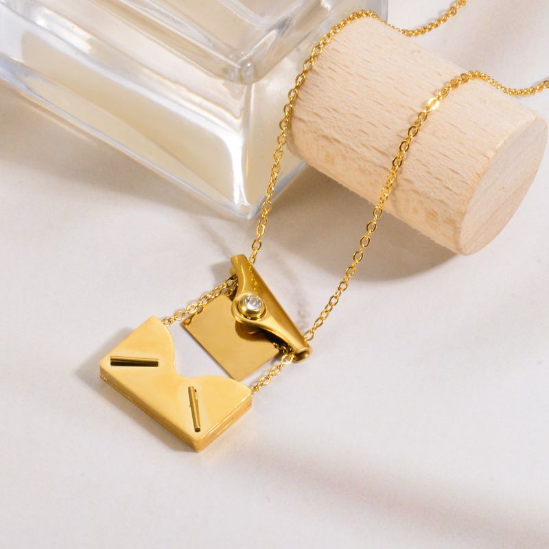 Stainless Steel Vintage Style Solid Color Rectangle Polishing Pendant Necklace