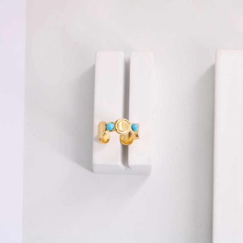 Titan Stahl Einfacher Stil Einfarbig Inlay Türkis Offener Ring