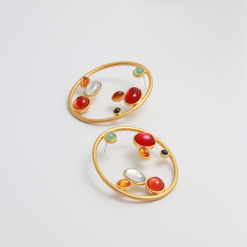 1 Pair Retro Color Block Plating Alloy Gold Plated Ear Studs