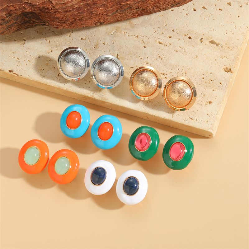1 Pair Vintage Style Simple Style Commute Round Enamel Inlay Copper Acrylic 14K Gold Plated Ear Studs