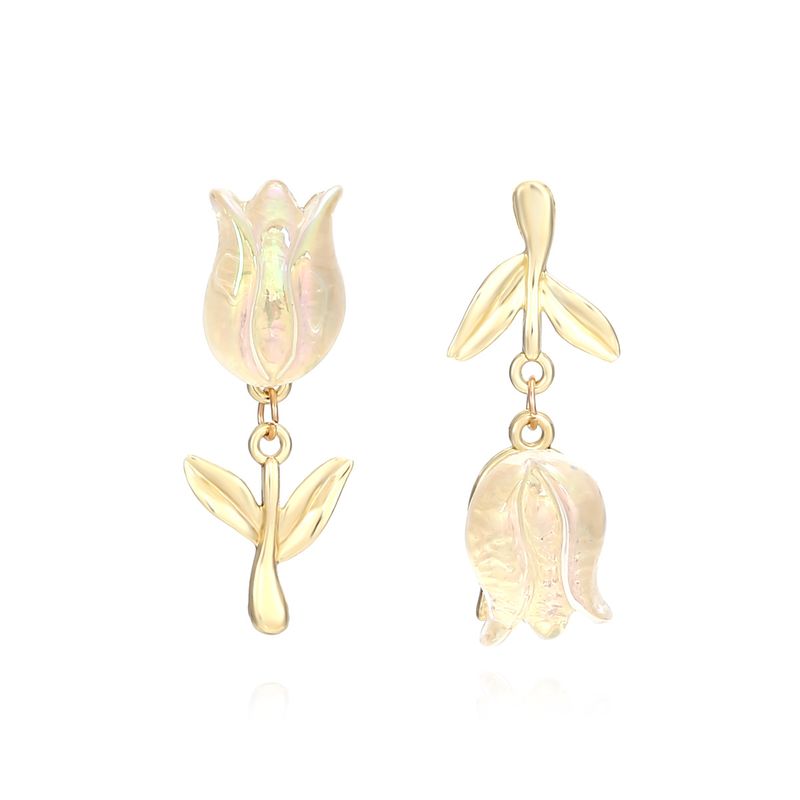 1 Pair Sweet Simple Style Flower Plating Inlay Alloy Resin Drop Earrings