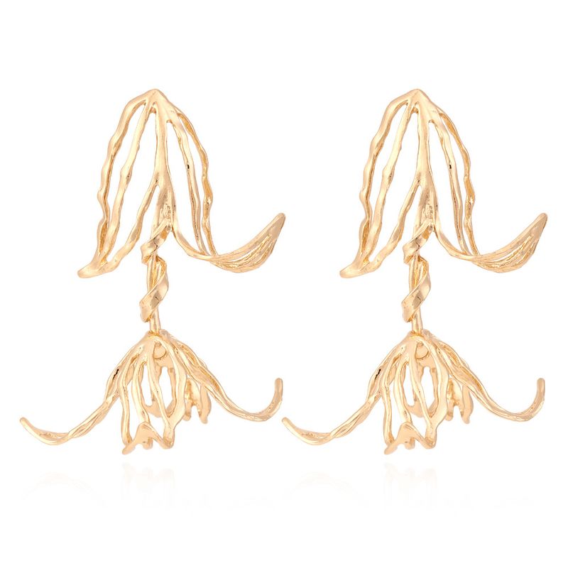 1 Pair Retro Exaggerated Flower Plating Alloy Drop Earrings