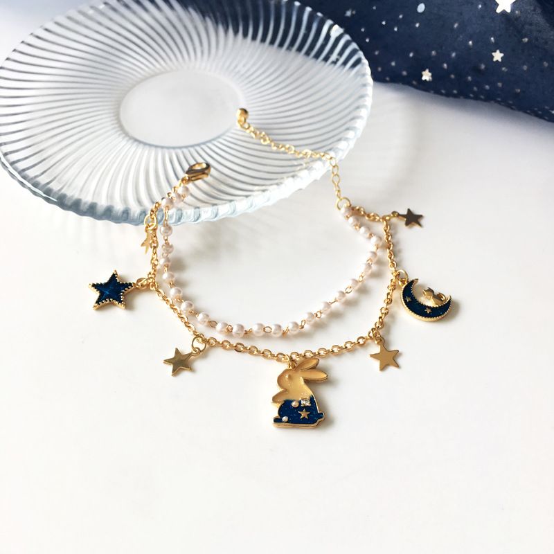 Lindo Conejo Luna Aleación Enchapado Mujeres Pulsera