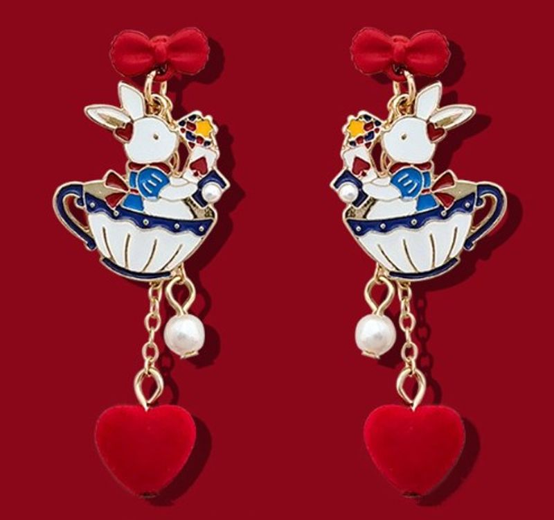 1 Piece Sweet Rabbit Heart Shape Enamel Alloy Drop Earrings