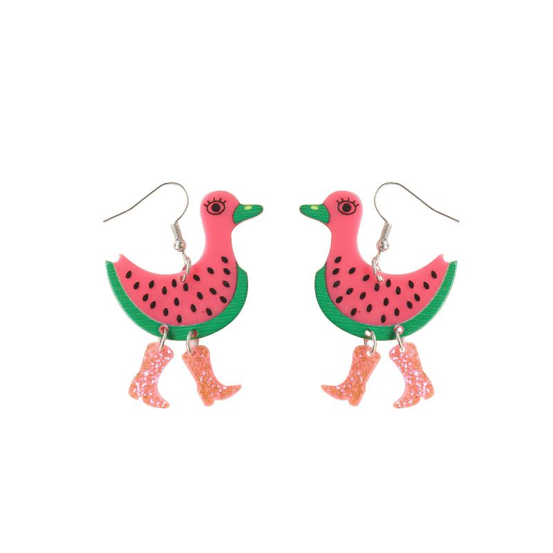 1 Paar Cartoon-Stil Süß Wassermelone Ente Aryl Tropfenohrringe