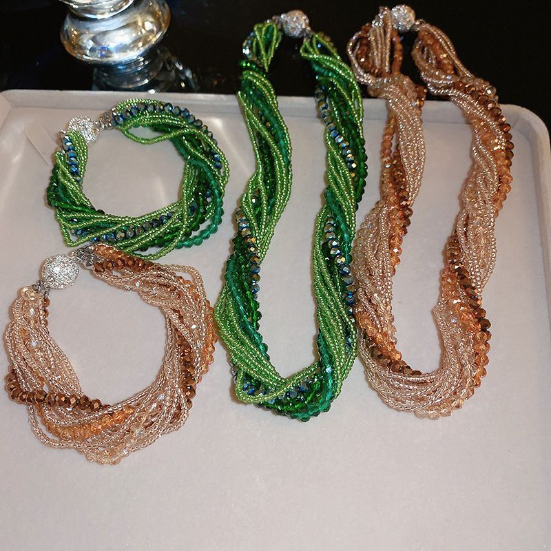 Elegant Glam Geometric Artificial Crystal Alloy Seed Bead Women's Bracelets Necklace