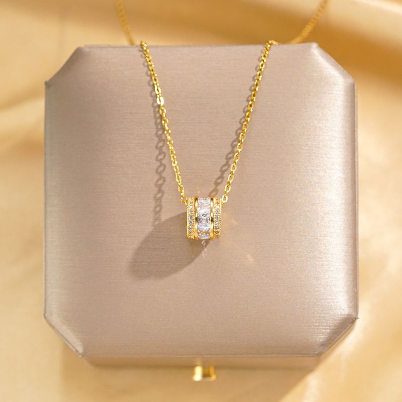 Titanium Steel Gold Plated Romantic Simple Style Shiny Round Inlay Zircon Necklace