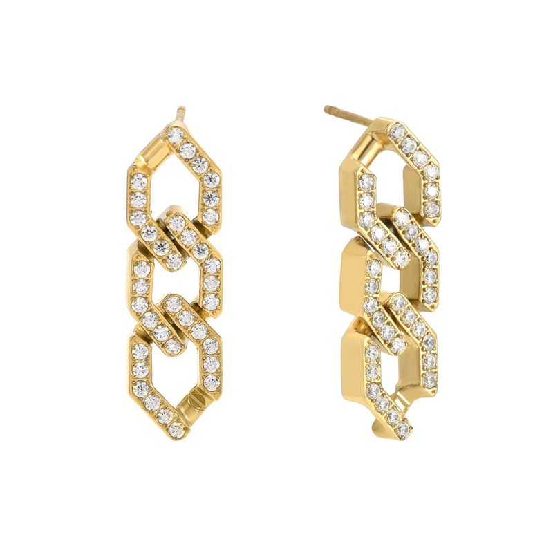 1 Paire Style Simple La Chaine Placage Incruster Acier Inoxydable Zircon Boucles D'oreilles