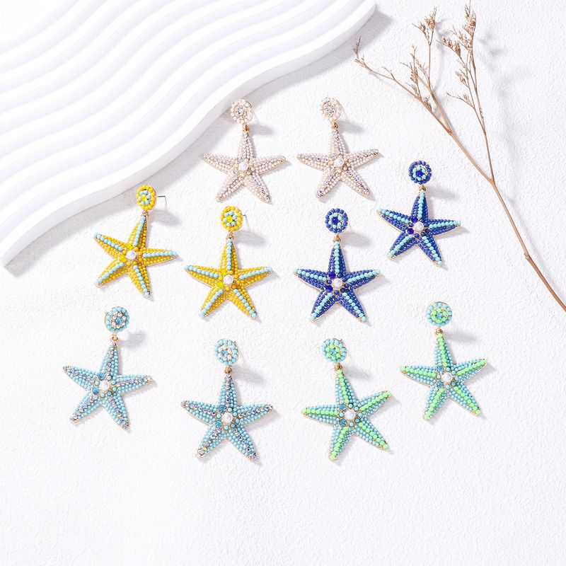 1 Pair Casual Sweet Starfish Inlay Alloy Rhinestones Pearl Drop Earrings