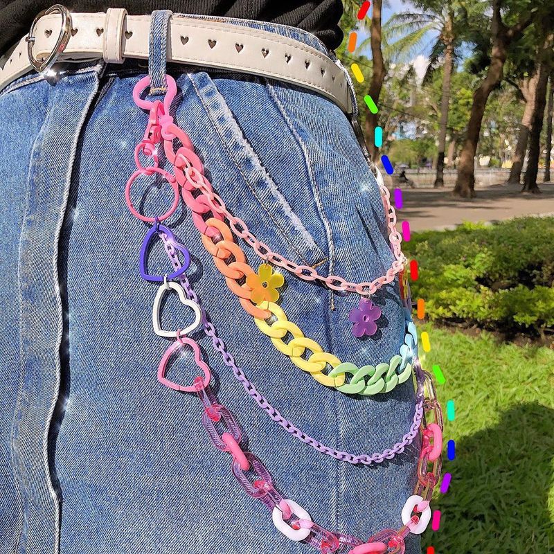 Hip-Hop Heart Shape Flower Plastic Women's Chain Belts