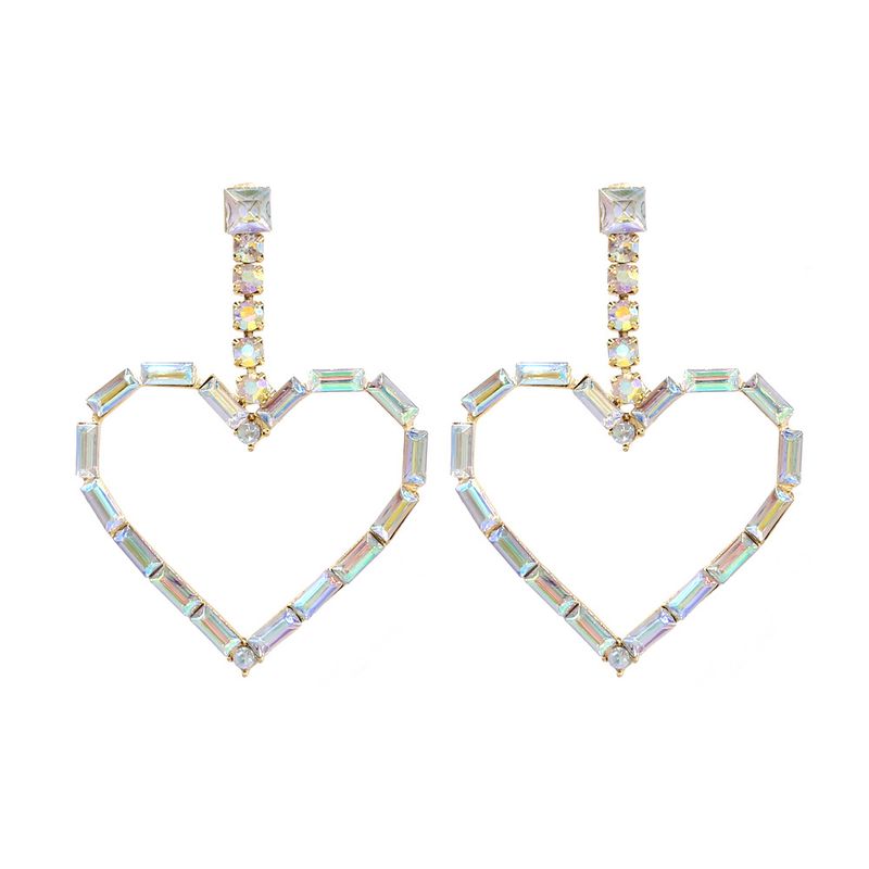 1 Pair Glam Shiny Heart Shape Plating Inlay Metal Rhinestones Drop Earrings
