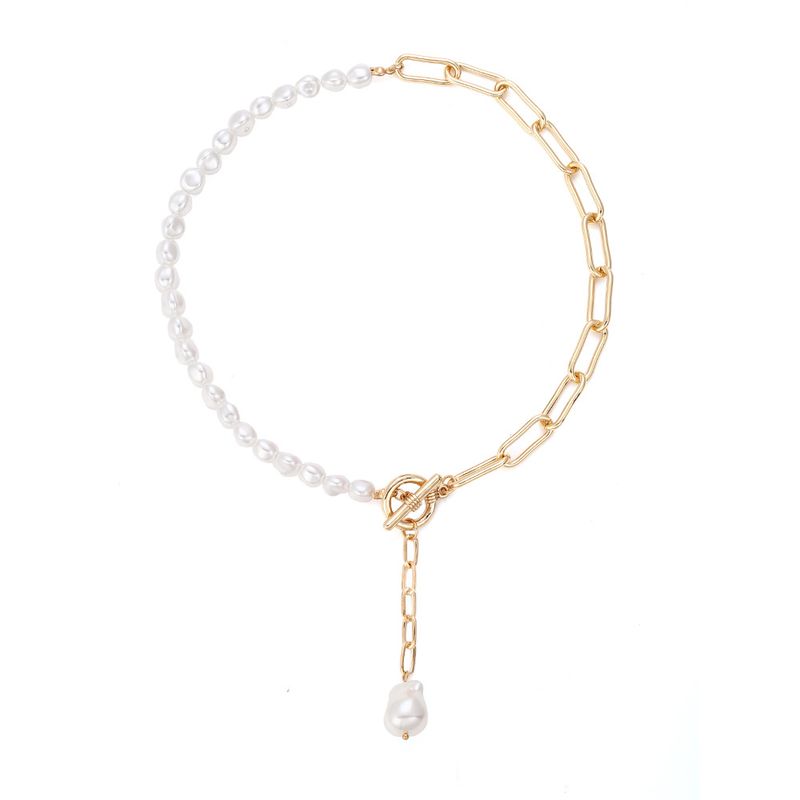 Wholesale Jewelry IG Style Elegant Geometric Artificial Pearl Iron Beaded Plating Necklace