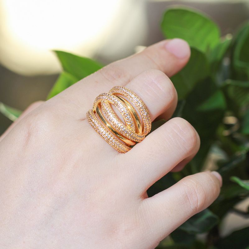 Copper K Gold Plated IG Style Simple Style Inlay Solid Color Zircon Rings