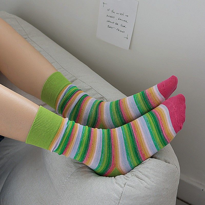 Unisex Casual Color Block Stripe Polyester Crew Socks A Pair
