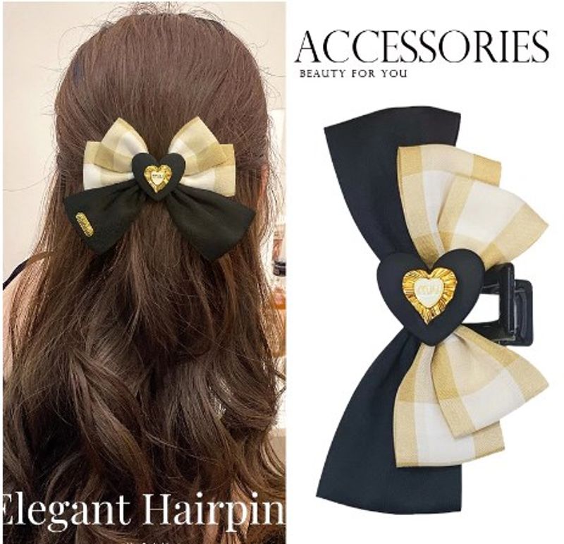Women's IG Style Sweet Heart Shape Bow Knot Cloth Epoxy Hair Clip Hair Claws