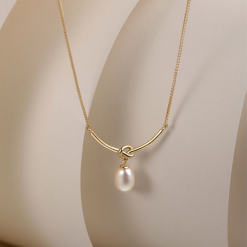 Sterling Silver Simple Style Knot Plating Inlay Pearl Pendant Necklace