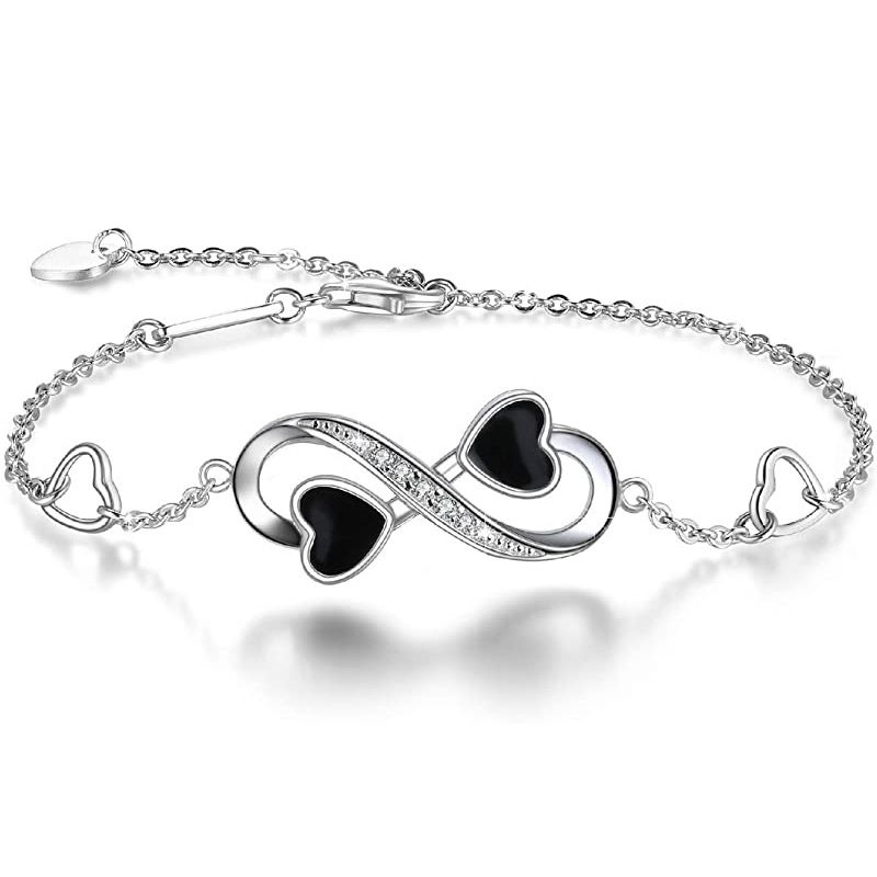 Sterling Silver Elegant Simple Style Infinity Heart Shape Enamel Bracelets