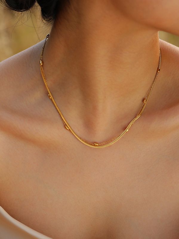 201 Edelstahl 18 Karat Vergoldet IG-Stil Geometrisch Zirkon Doppellagige Halsketten