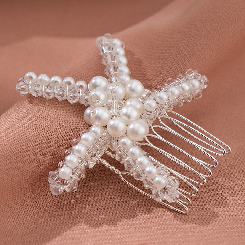 Women's Wedding Handmade Beach Starfish Imitation Pearl Beaded Insert Comb