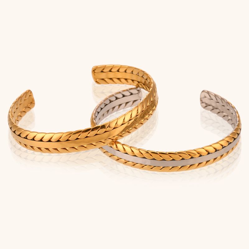 Stainless Steel 18K Gold Plated Simple Style Color Block Bangle