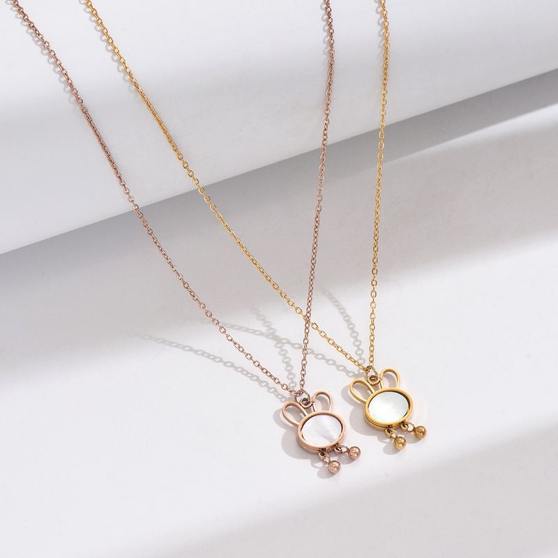 Cute Sweet Rabbit 304 Stainless Steel Shell Polishing Inlay Shell 14K Gold Plated Rose Gold Plated Women's Pendant Necklace